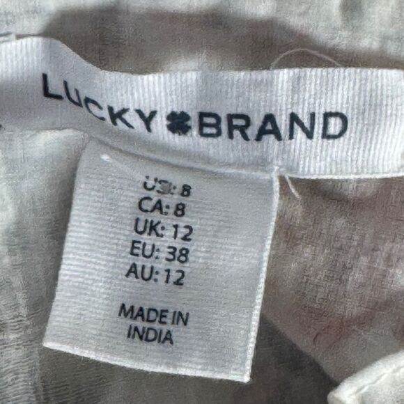 Lucky Brand White Floral V Neck Ruffle Trim Dress Sz 8 - Picture 3 of 7